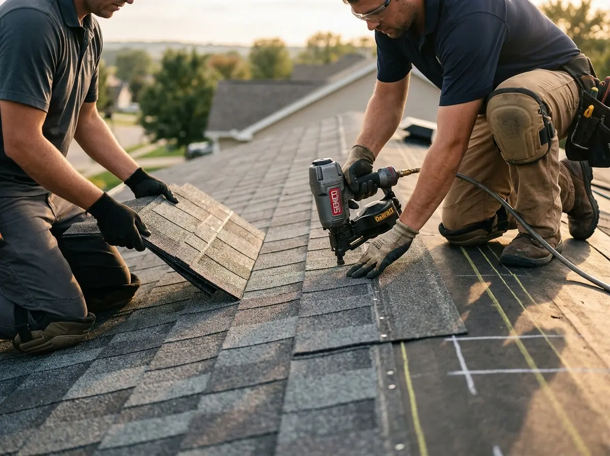 Professional roofer working on a residential roof in Winter Park